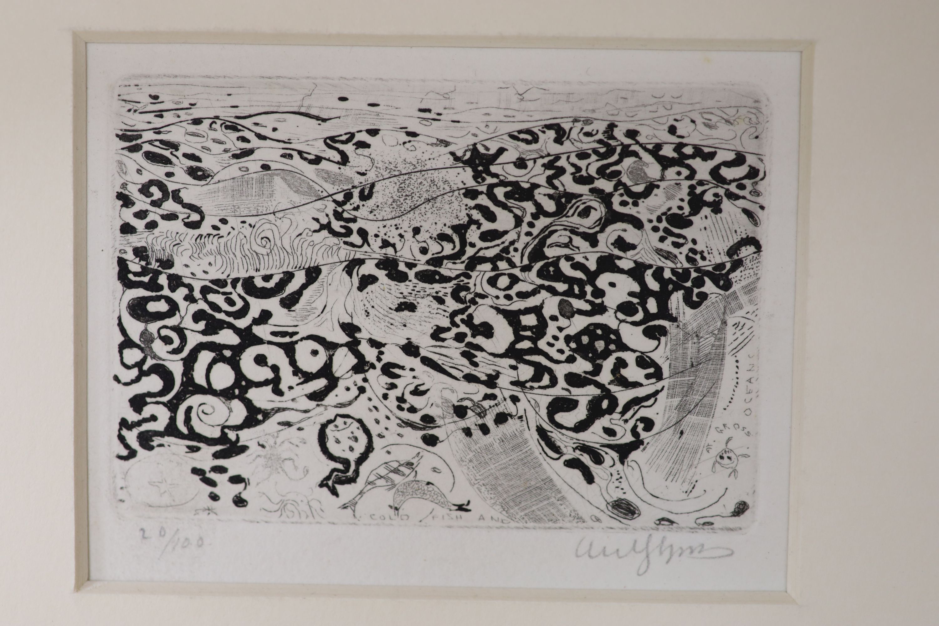 Anthony Gross (1905-1984), two etchings, ‘Think of the poor sailors on the sea, Xmas 1938’ & ‘Cold fish’, signed in pencil, 10/50 & 20/100, 7.5 x 12.5cm & 6 x 9cm. unframed